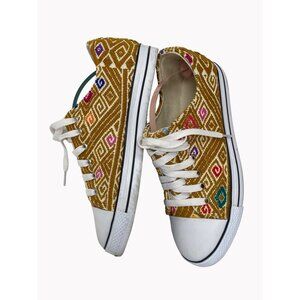 Ecletic Array Womens size 8 Gold hand weaved design sneakers MSRP $179